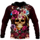 Floral Skull Art 3D All Over Printed Fashion Hoodies Men Hooded Sweatshirt Unisex Zip Pullover