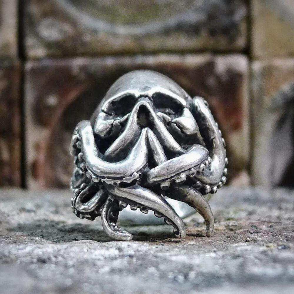 Goth Octopus Skull Ring Punk 316L Stainless Steel