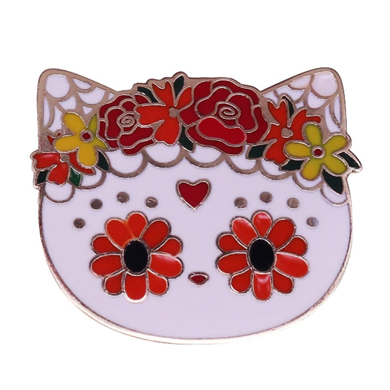 Sugar skull brooch badge enamel lapel pin Mexico Day of the dead Gothic art jewelry