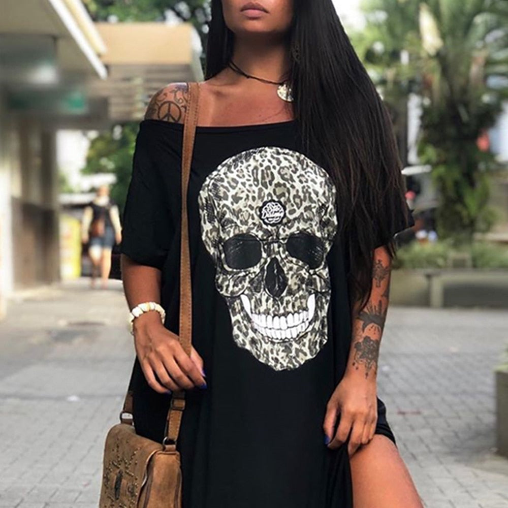 Female Dress Party Skull Printed Women Maxi Dress