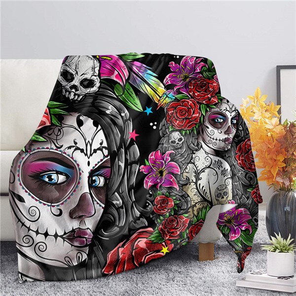 Skull Day of the Dead Purple Gothic Style Girls Throw Blanket