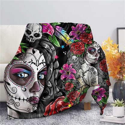 Skull Day of the Dead Purple Gothic Style Girls Throw Blanket