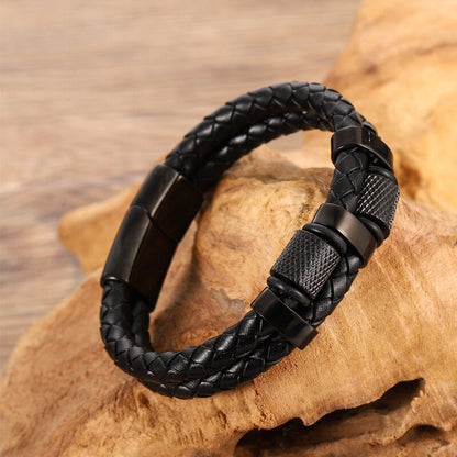 Hot Selling Men's Leather Bracelet Gold Stainless Steel