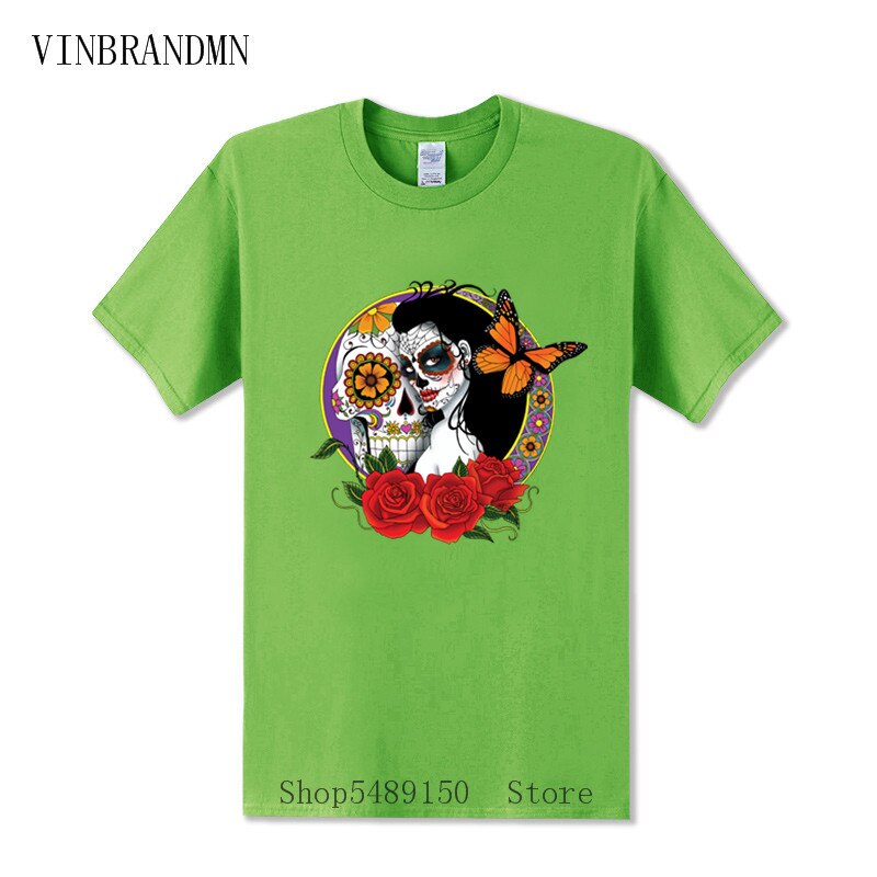 Strange Day Of The Dead T Shirt Sugar Skull Girl With Rose Tattoo T-Shirt Cool Fashion Summer Clothes For Men Boys Horror Tshirt