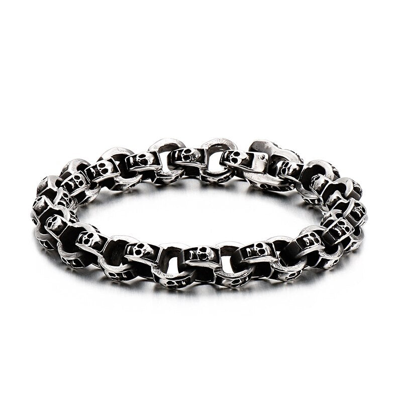 Vintage Skull Engraved Cuff Bracelet Men Link Chain Stainless Steel