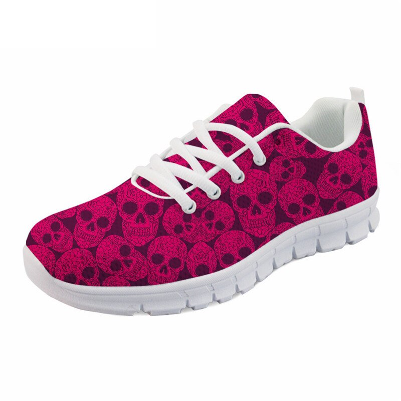 Shoes For Women Pink Punk Skull Print Summer Mesh Flat