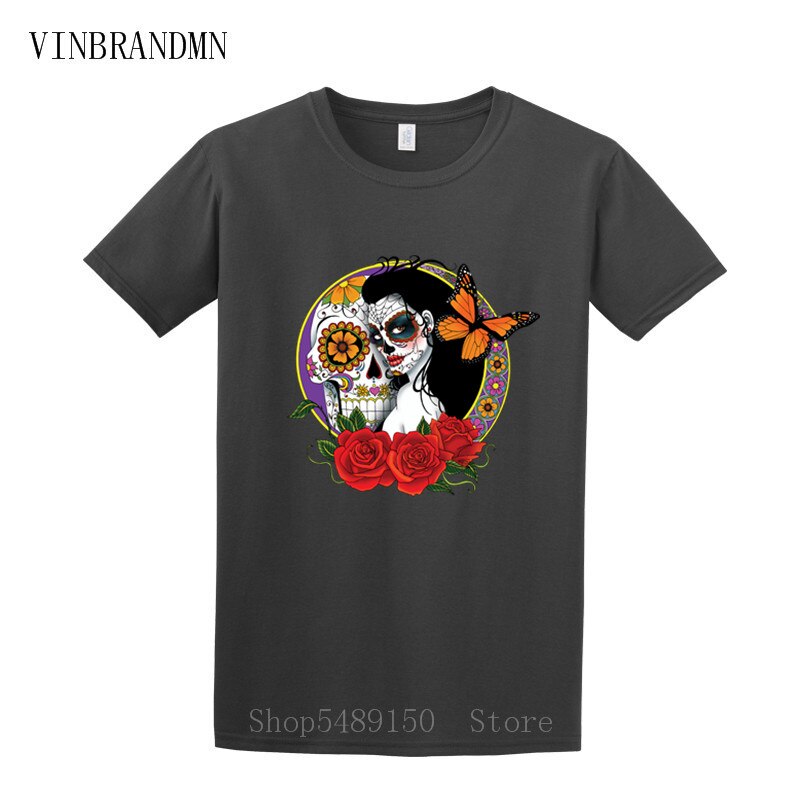 Strange Day Of The Dead T Shirt Sugar Skull Girl With Rose Tattoo T-Shirt Cool Fashion Summer Clothes For Men Boys Horror Tshirt