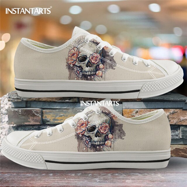 Street Skull Flower Canvas Shoes for Women Men Brand Design