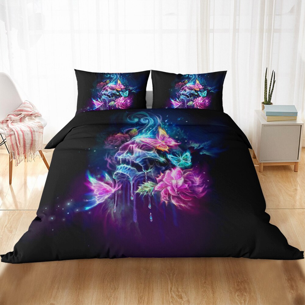 3D Luxury Flower Skull Bedding Set Duvet Cover Set