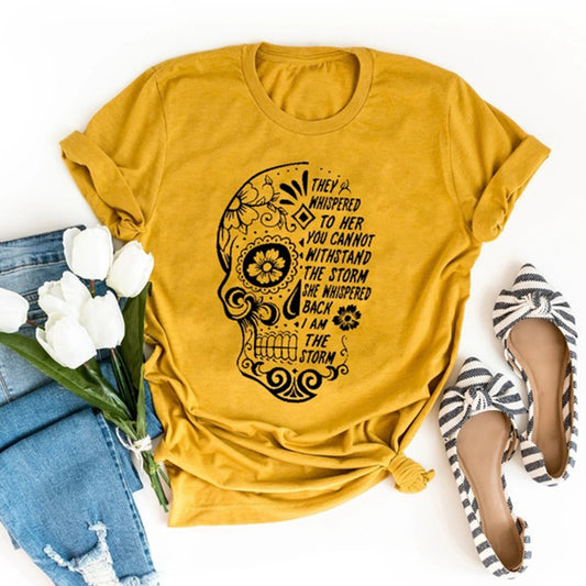 Skull Flowers They Whispered To Her Printing T-shirts Women Summer Clothes