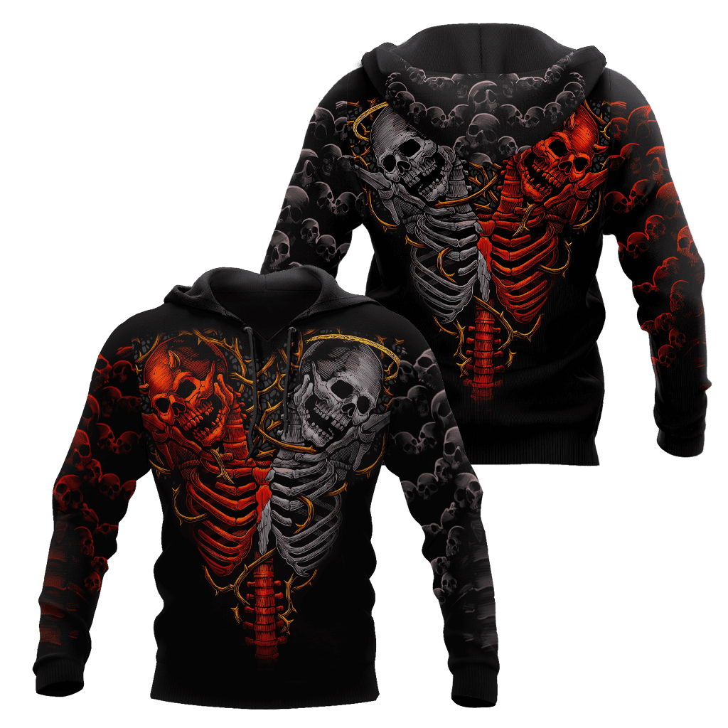 Funny Twin Skull Tattoo 3D All Over Printed Mens hoodies and Sweatshirt Autumn Unisex zipper Hoodie Casual Sportswear