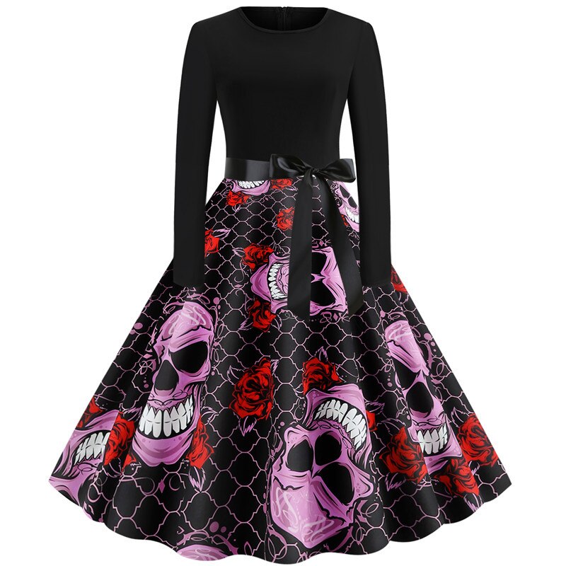 Bloody Skull Print Halloween Party Dresses