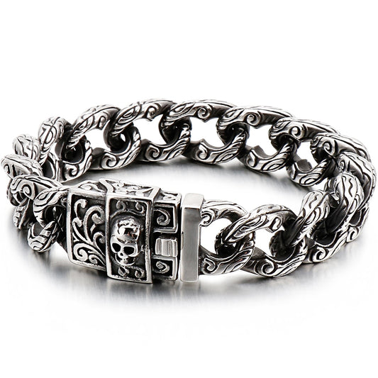 Gothic Mens Skull Bracelet For Men Stainless Steel Biker Viking Charm Bracelets