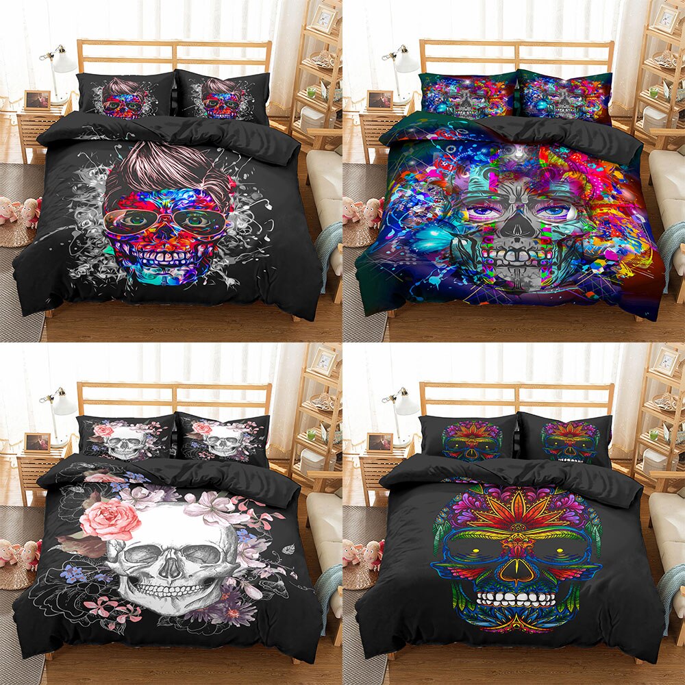 Gothic Skull  Bedding Set Twin Full Queen King Double Sizes Duvet Cover Sugar Skull