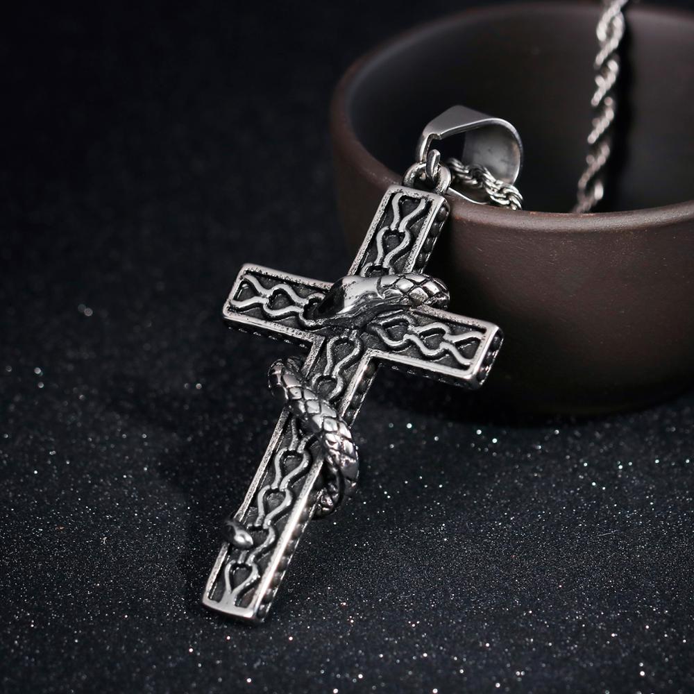 Vintage Cross Snake Pendant Gothic Men Stainless Steel