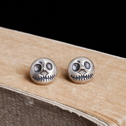925 Sterling Silver Stud Earrings Pumpkin Prince Jack Skull