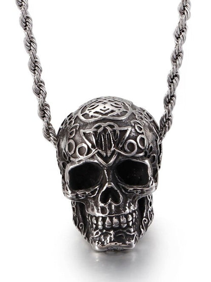 Retro Stainless Steel Mens Punk Skull Pendant Necklace