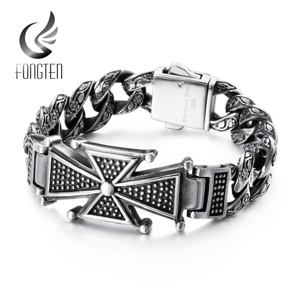 Fongten Skull Cross Curb Men's Bracelet Vintage Black