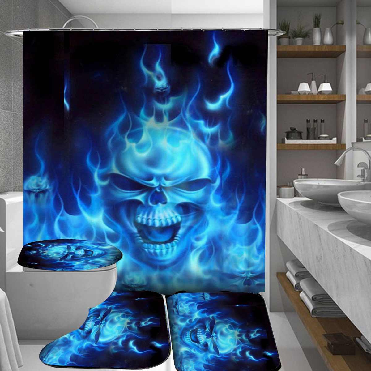 Halloween Skull bathroom curtain Waterproof Shower Curtain Set