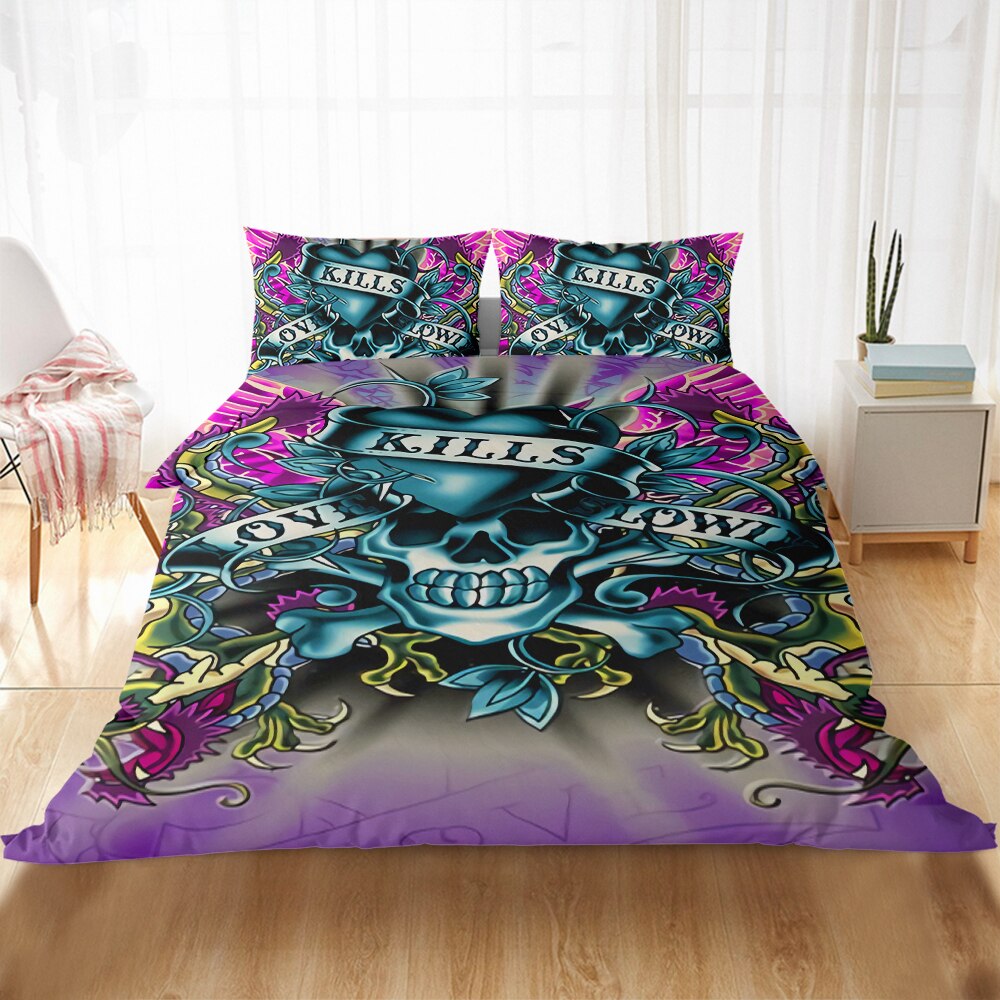 3D Luxury Flower Skull Bedding Set Duvet Cover Set