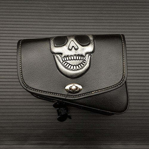 Motorcycle Tool Skull Logo Black PU Leather Saddle Bags