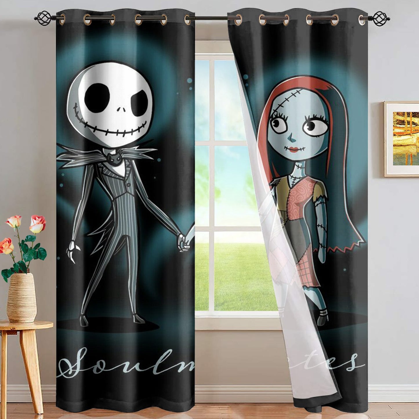 Sugar Skull Day Of The Dead Design Red Window Curtain