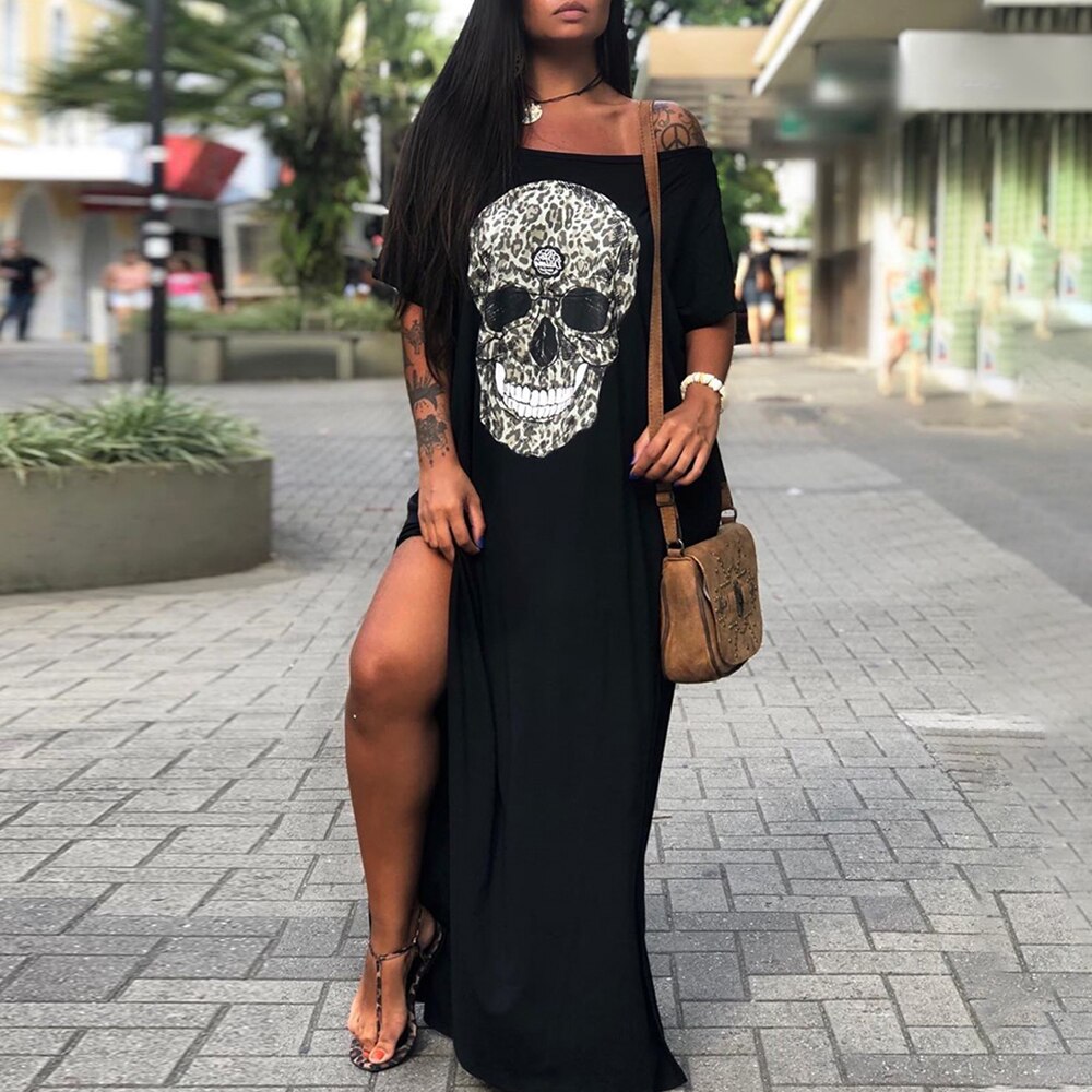 Female Dress Party Skull Printed Women Maxi Dress