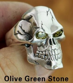 Sterling Silver CZ Eyes Skull Ring Mens Biker