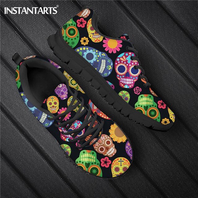 Sugar Skull Print Women Flats Shoes Summer Autumn Breathable Sneakers