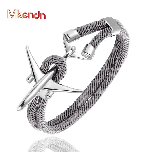Fashion Stainless Steel Airplane Glider Anchor Rope Leather