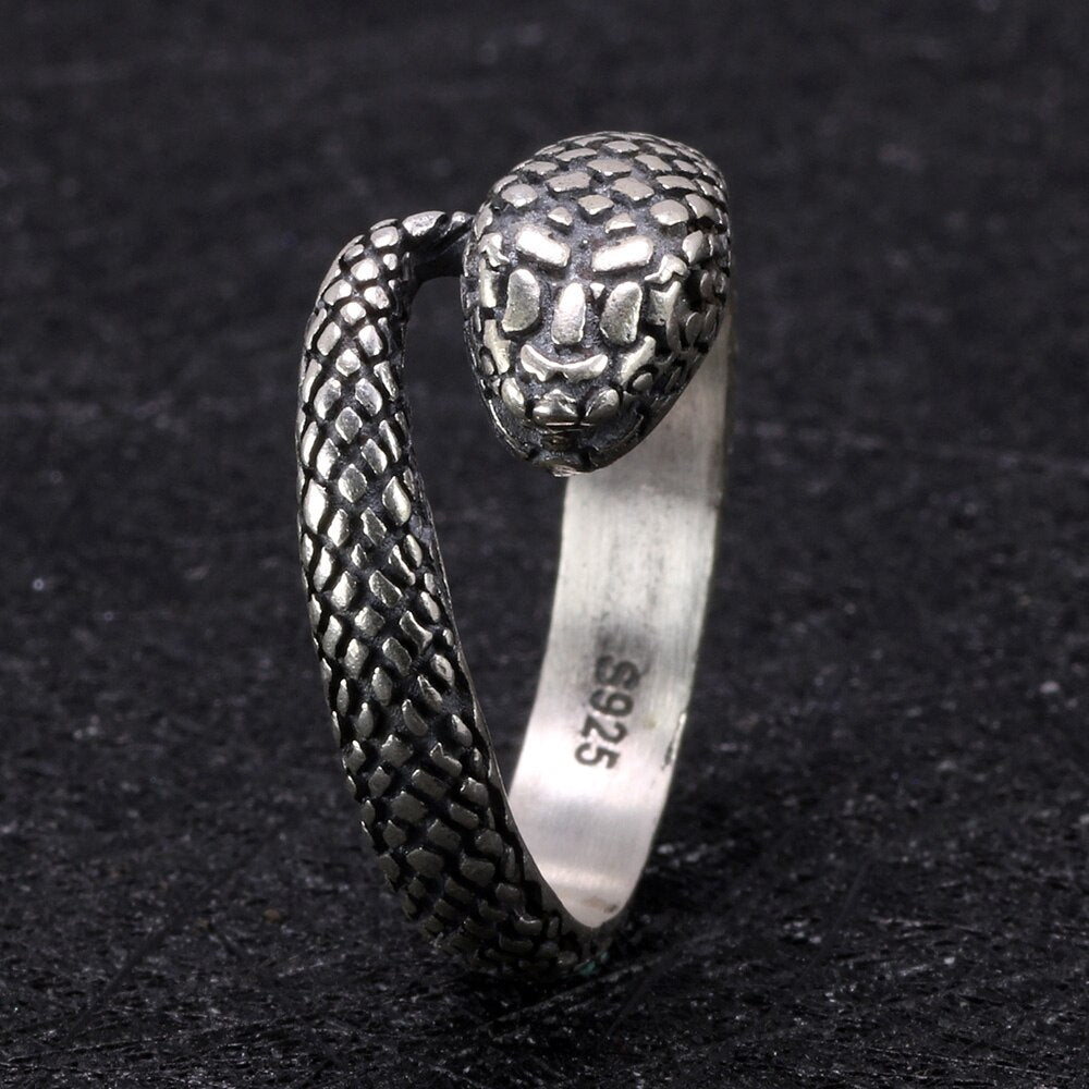 Real 925 Sterling Silver Snake Ring Skull Gothic Rings