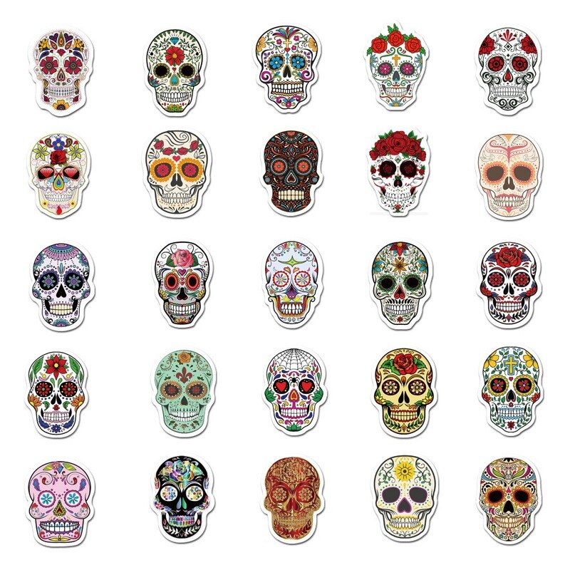 50PCS/Package Mexican Calaver Sugar Skull Car Sticker