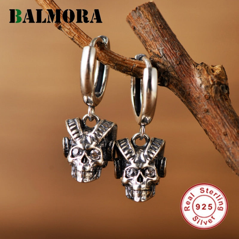 Real 100% 925 Sterling Silver Skull Stud Earrings