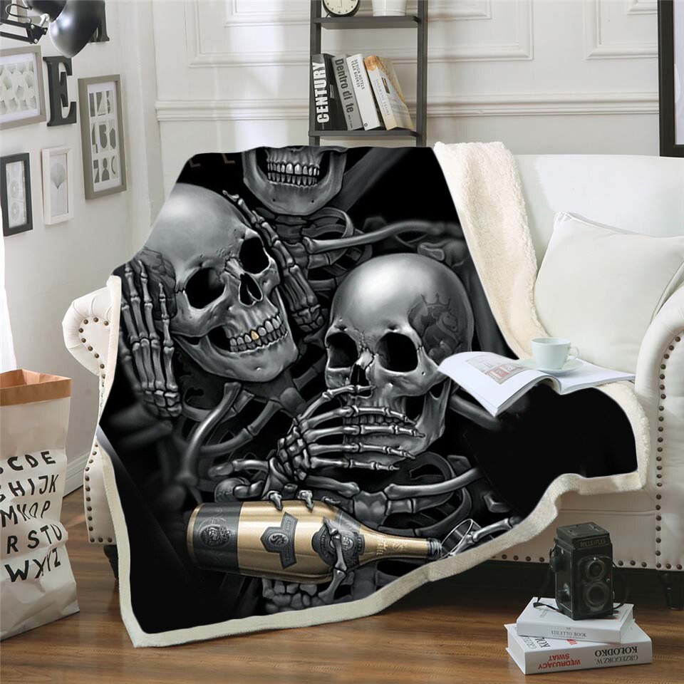 Skull Gothic Fleece Blanket for Beds Thick Quilt Fashion Bedspread Sherpa Throw Blanket