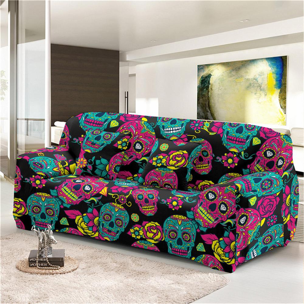 Sugar skull sofa Cover Living Room Decor Stretch Slipcover For L-shaped Sectional Couch