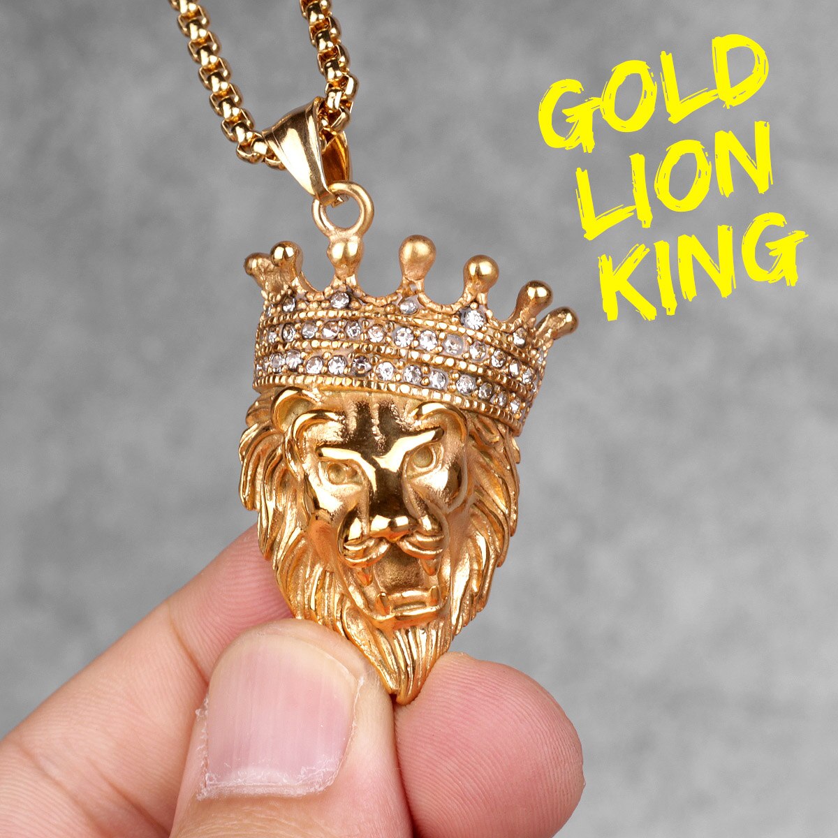 Lion King Animal Gold Mens Long Necklaces Pendants