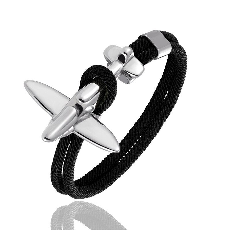 Fashion Stainless Steel Airplane Glider Anchor Rope Leather