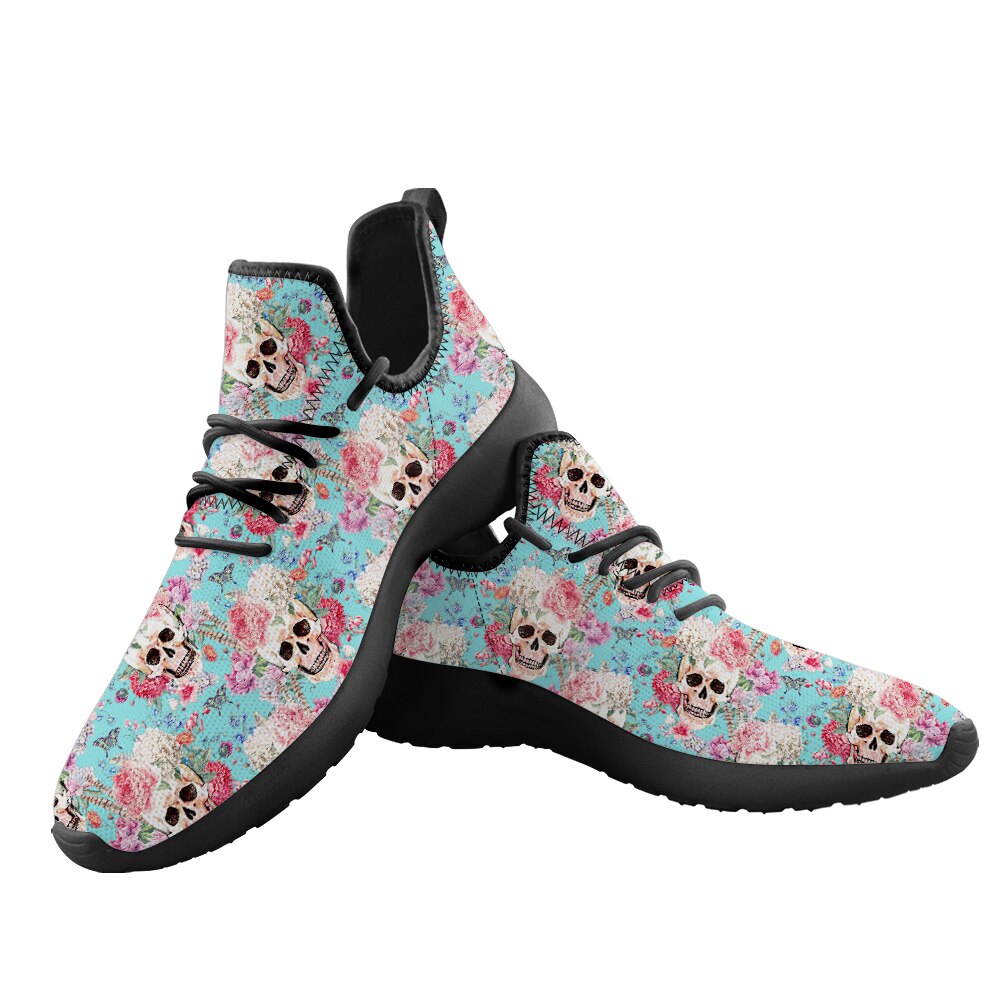 New Skull Flower 3D Pattern Breathable Mesh Shoes