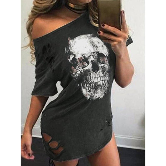 Hollow Out Mini Dress Women Summer Dress Casual Punk Slash Neck