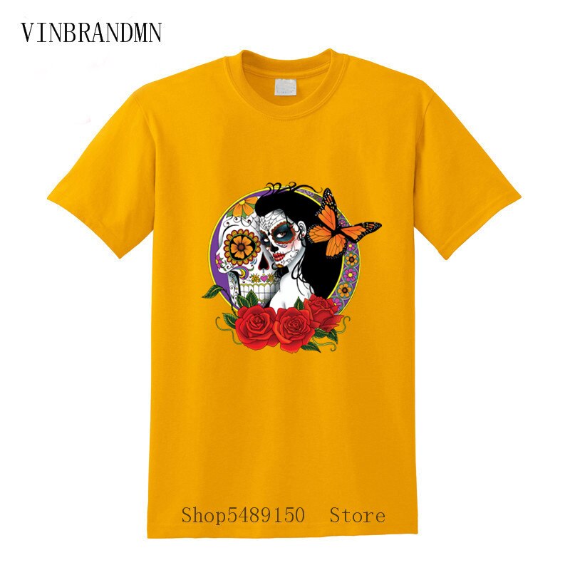 Strange Day Of The Dead T Shirt Sugar Skull Girl With Rose Tattoo T-Shirt Cool Fashion Summer Clothes For Men Boys Horror Tshirt