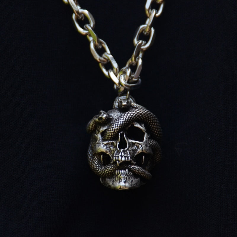 Snake Skull Pendant Wicca Gothic Necklace Punk Jewelry
