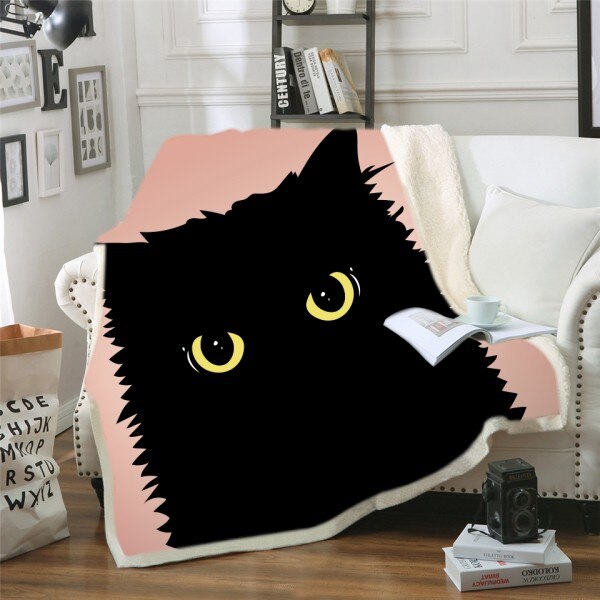 Cute Cats Throw Blanket on Sofa Bed Doodle Flowel Sherpa Fleece Blanket