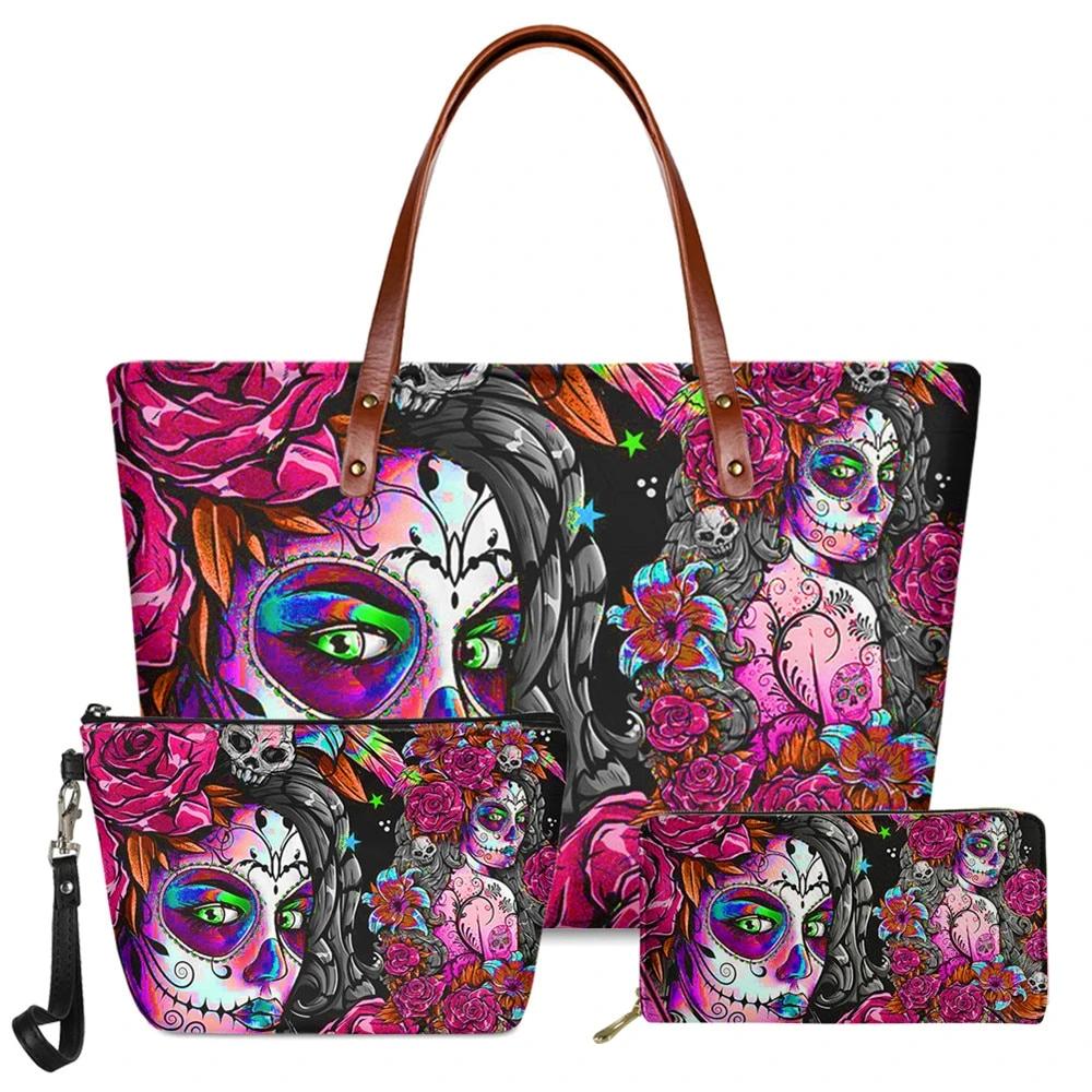 Gothic Style Women Totes Bag And Purse Beauty Sac Day Of Dead Sugar Skull Girls