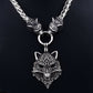 Men stainless steel necklace viking wolf head with Odin