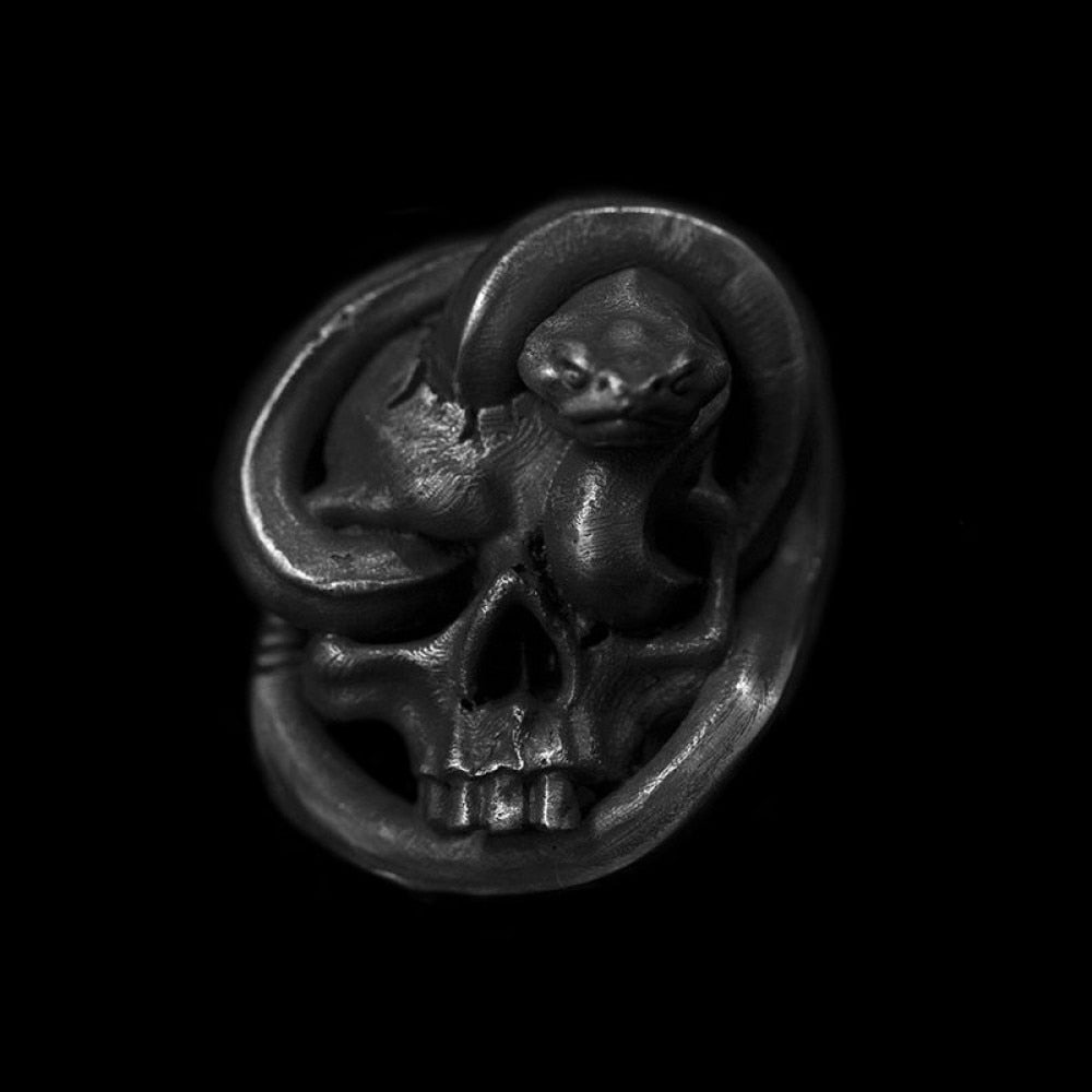 Human Bones Snake Winding Skull Ring Gothic