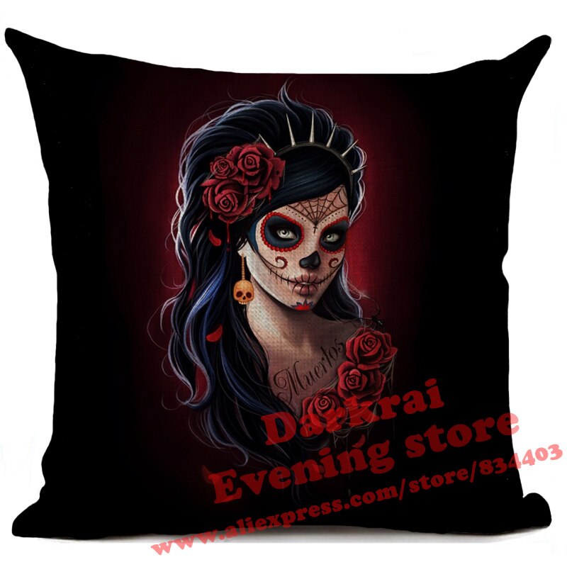 Day Of The Dead Halloween Cushion Pillow Cover Horror Sugar Skull