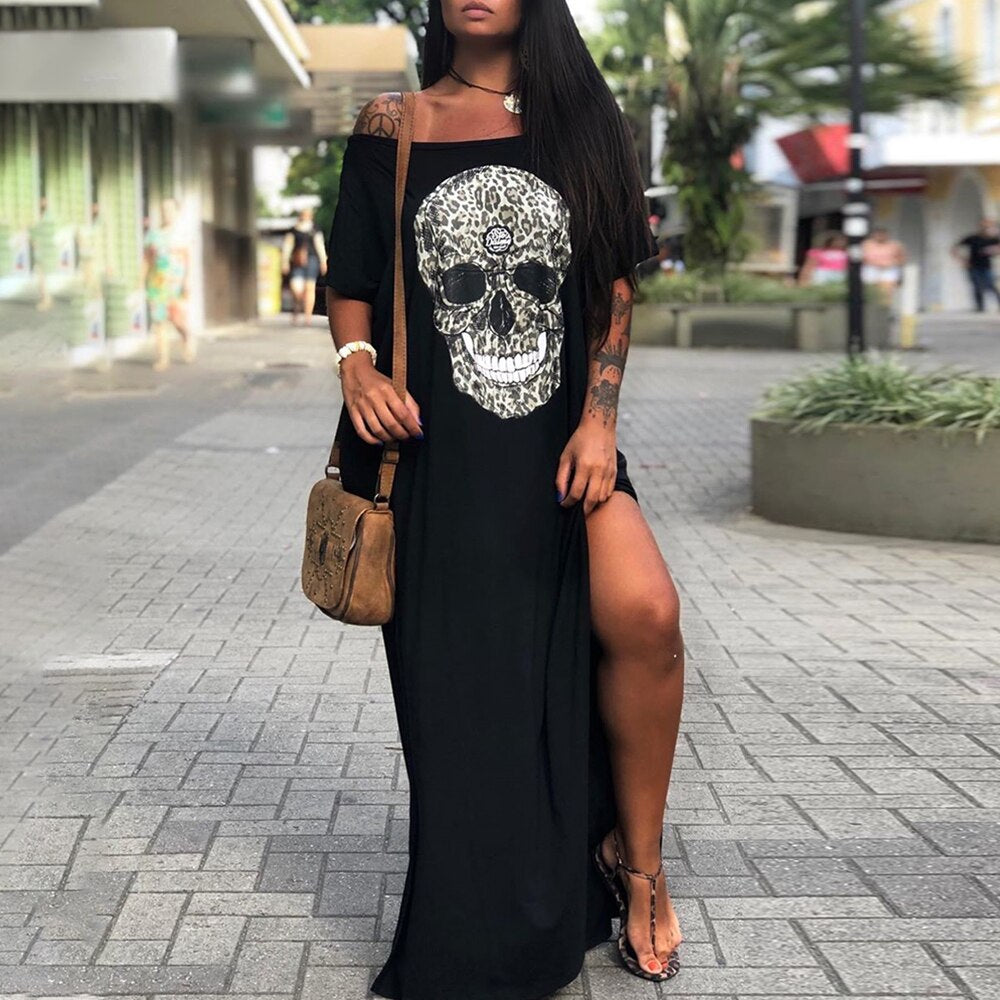 Female Dress Party Skull Printed Women Maxi Dress