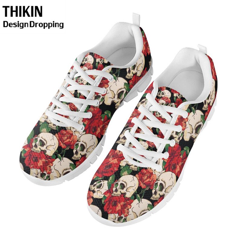 Stylish Skull Rose Floral Printing Women's Causal Shoes Woman