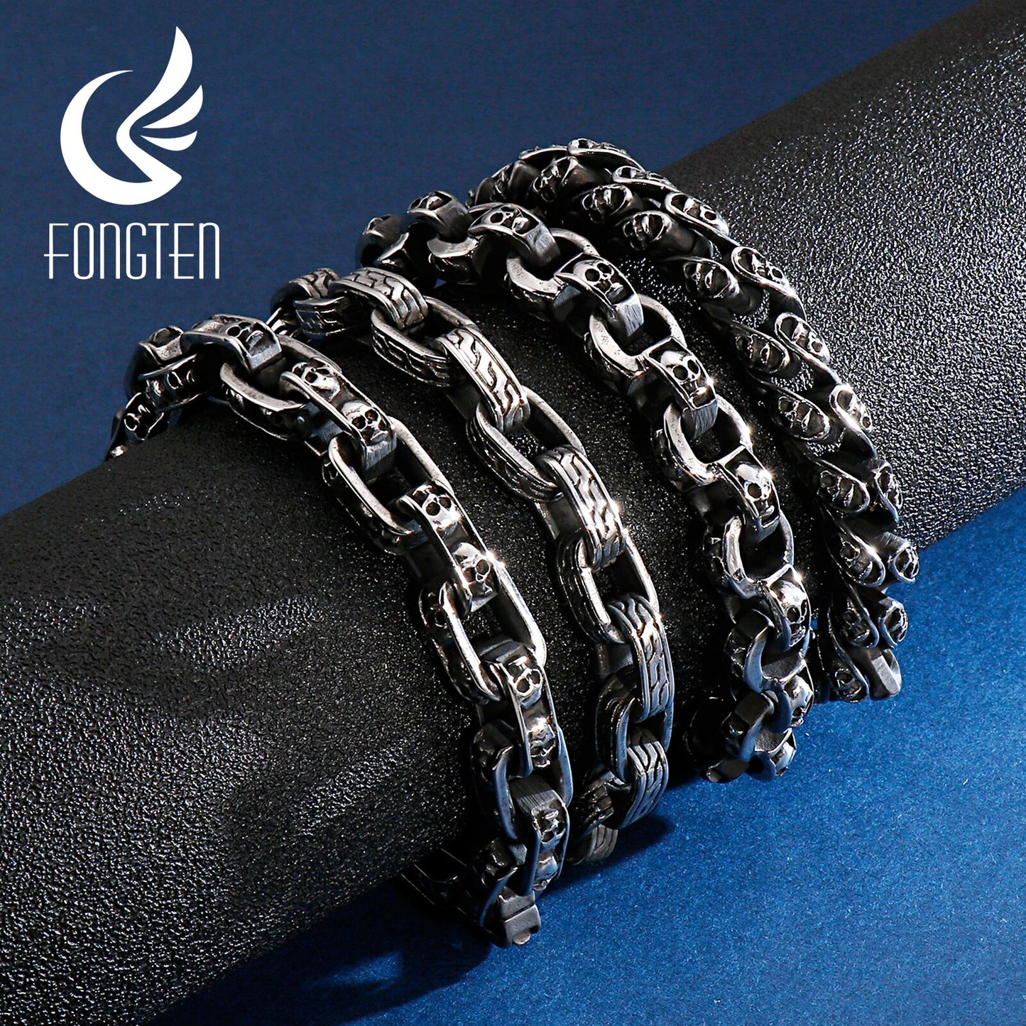 Vintage Skull Engraved Cuff Bracelet Men Link Chain Stainless Steel