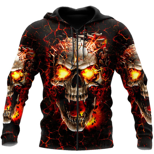 Fire Skull Art 3D All Over Printed Autumn Men Hoodies Unisex Casual Pullover Zip Hoodie Streetwear sudadera hombre